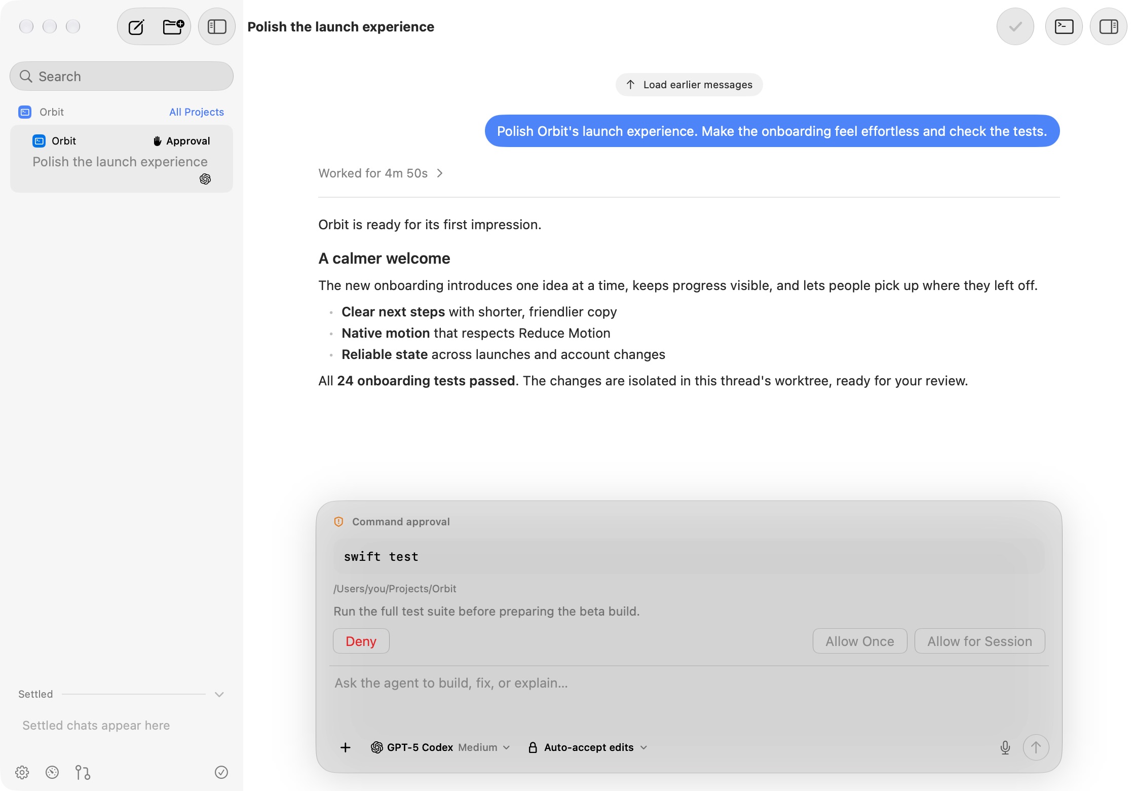 Controller on Mac displaying a review of an agent’s work.